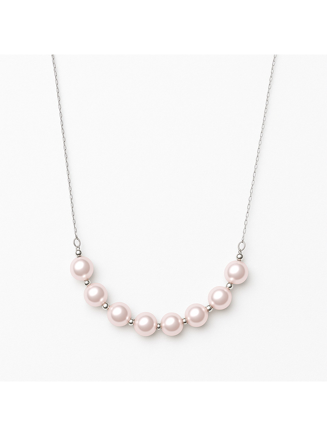 Collar Barrita Perlas y Bolitas Brillantes en Oro Blanco 18K 2