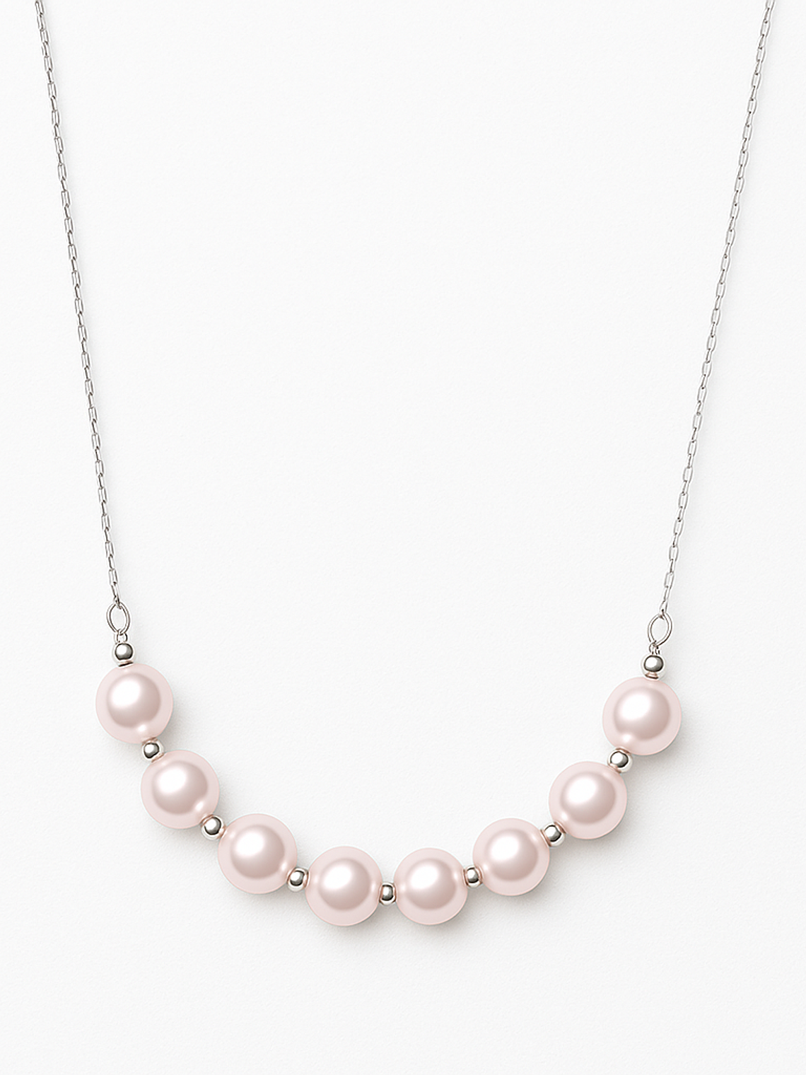 Collar Barrita Perlas y Bolitas Brillantes en Oro Blanco 18K 2