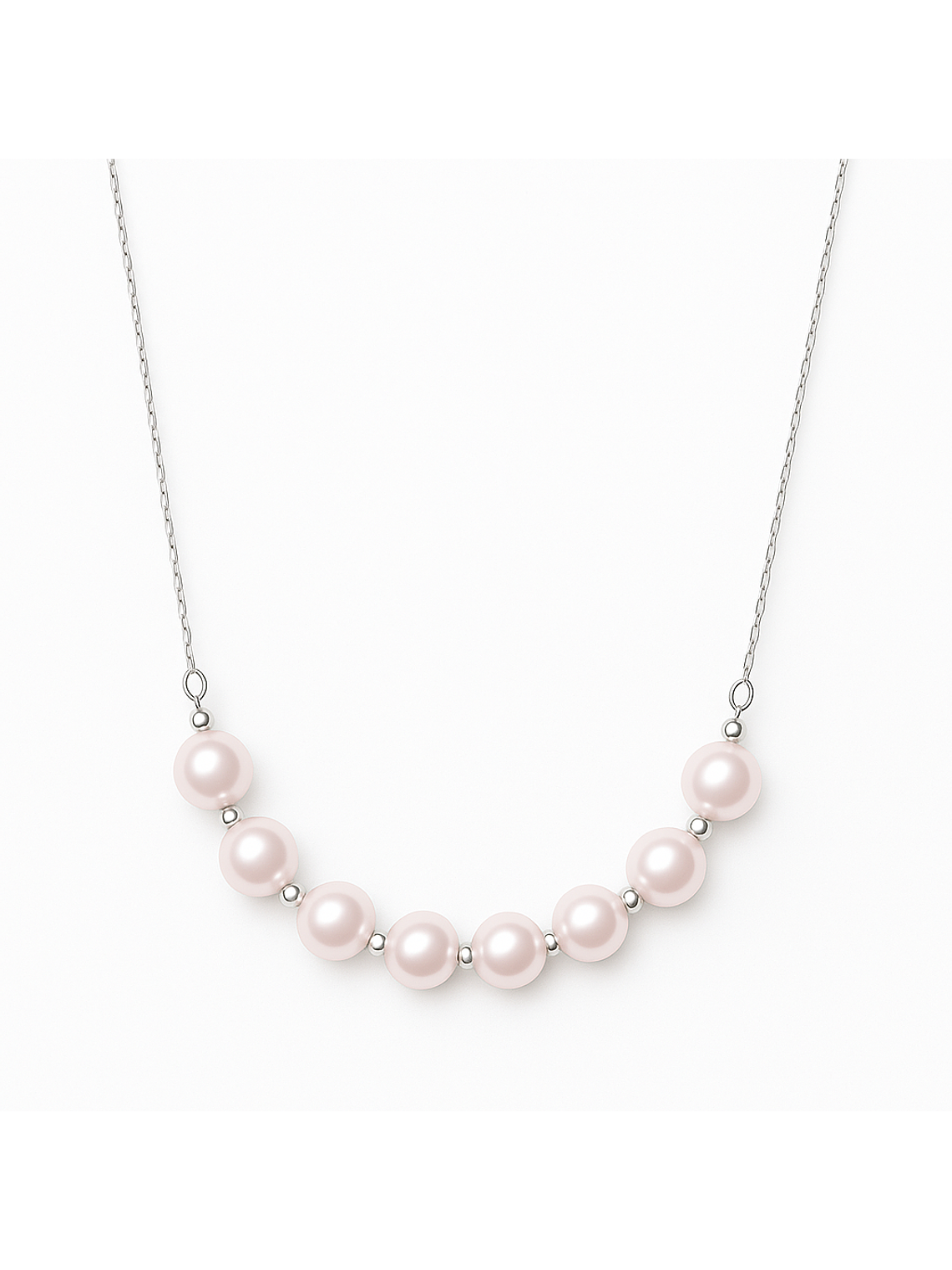 Collar Barrita Perlas y Bolitas Brillantes en Oro Blanco 18K 1