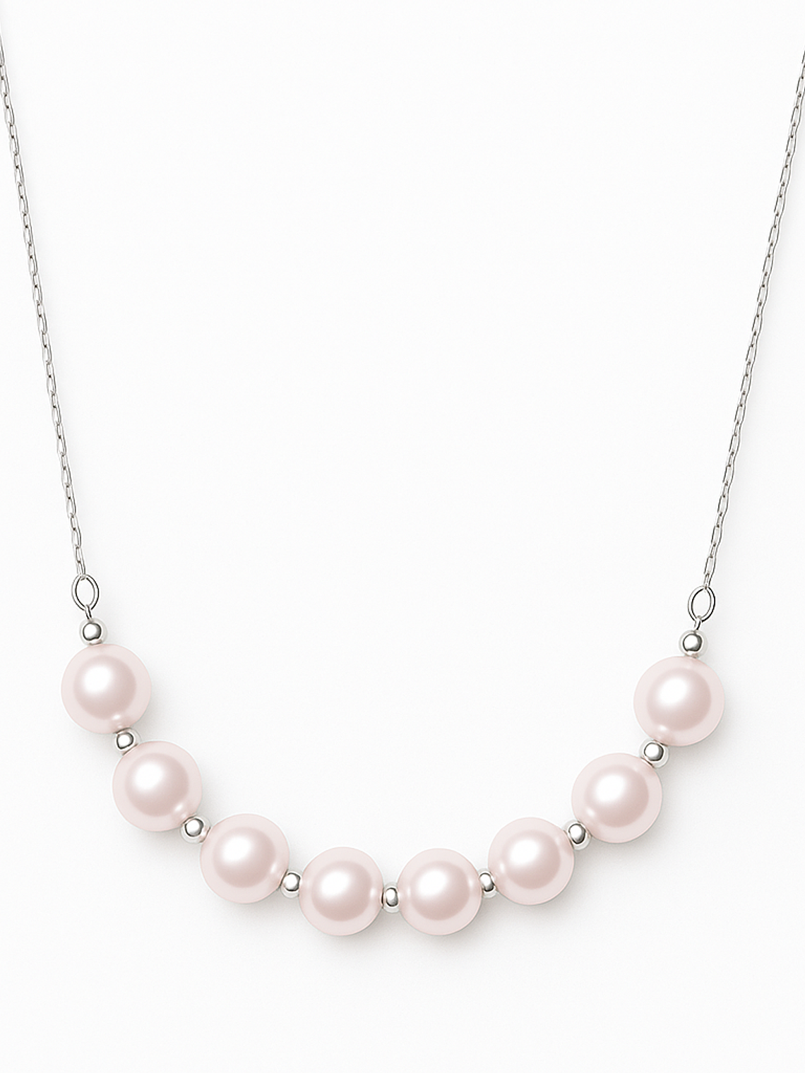 Collar Barrita Perlas y Bolitas Brillantes en Oro Blanco 18K 1