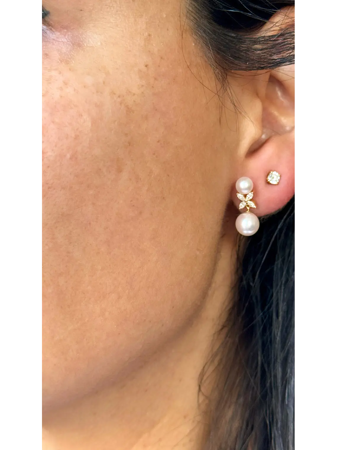 Aros Perlas y Diamantes Naturales corte Marquise en Oro Blanco 18K 3