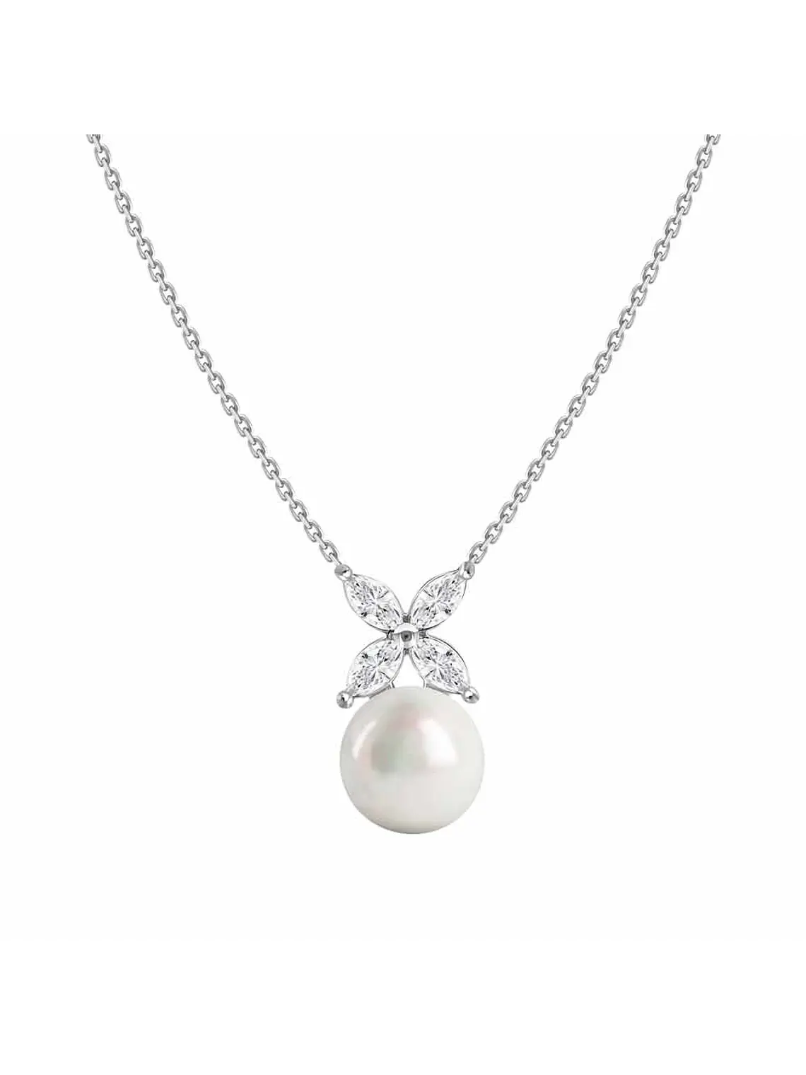 Collar Perla y Diamantes Naturales corte Marquise en Oro Blanco 18K 1