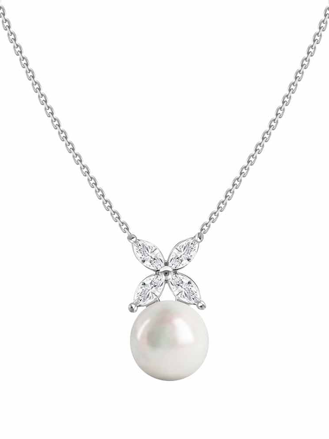 Collar Perla y Diamantes Naturales corte Marquise en Oro Blanco 18K 1