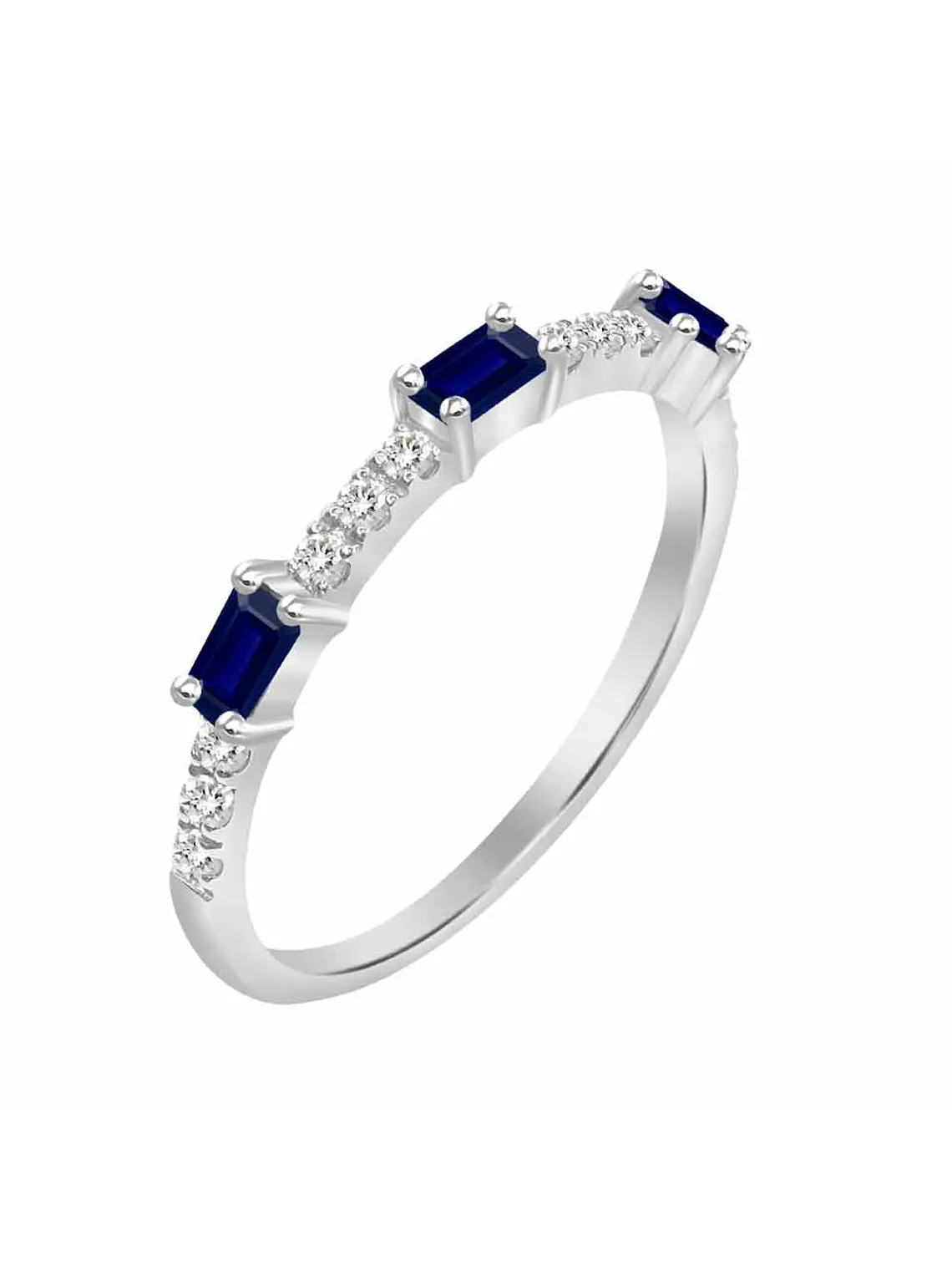 Anillo Solitario 3 Zafiros y Diamantes Naturales en Oro Blanco 18K 1