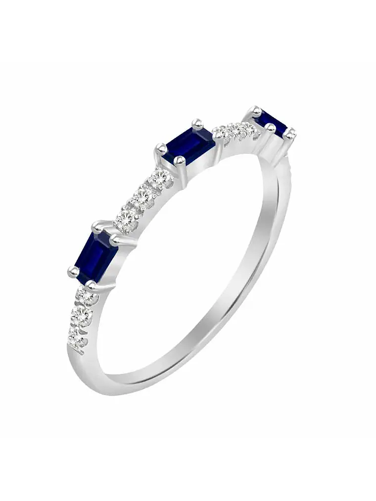 Anillo Solitario 3 Zafiros y Diamantes Naturales en Oro Blanco 18K 1