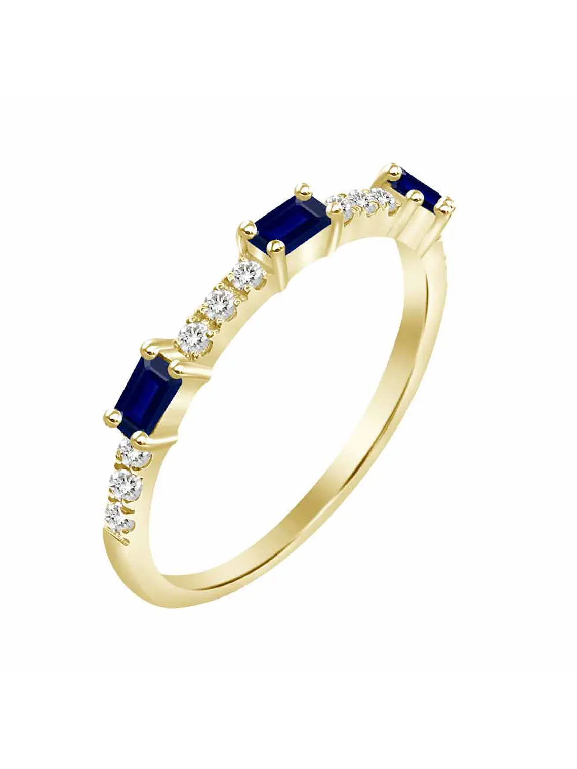 Anillo Solitario 3 Zafiros y Diamantes Naturales en Oro Amarillo 18K 1