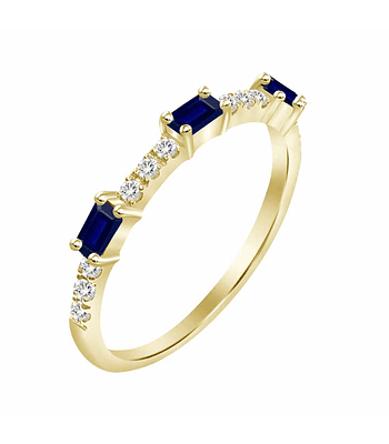 Anillo Solitario 3 Zafiros y Diamantes Naturales en Oro Amarillo 18K