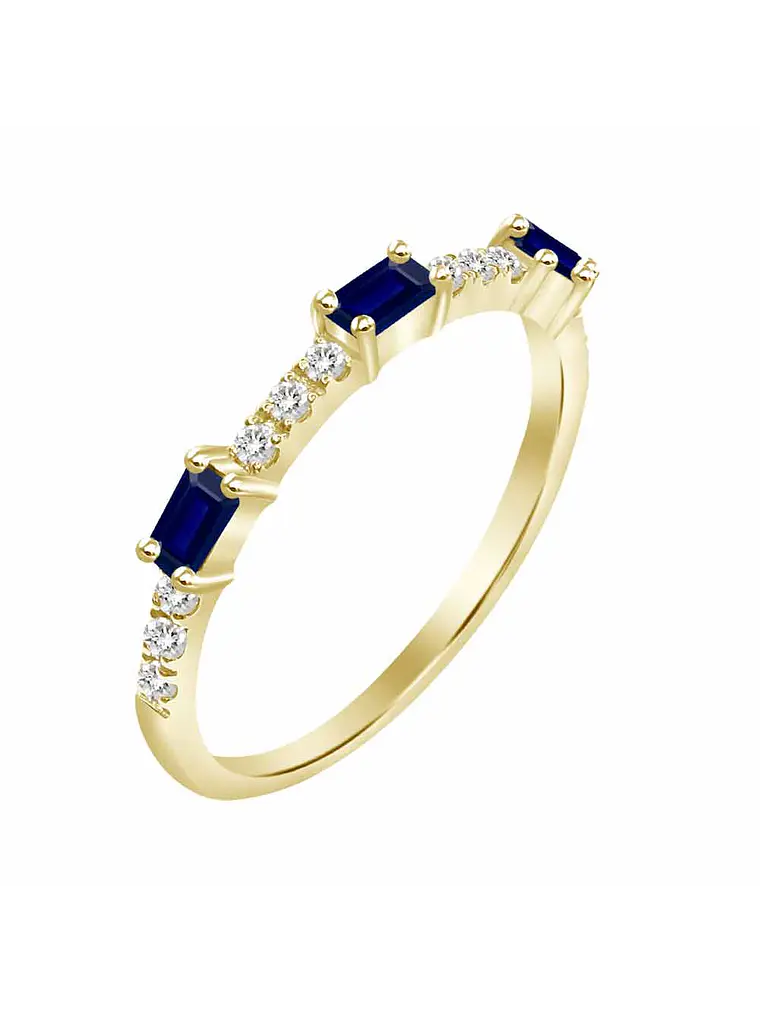 Anillo Solitario 3 Zafiros y Diamantes Naturales en Oro Amarillo 18K 1