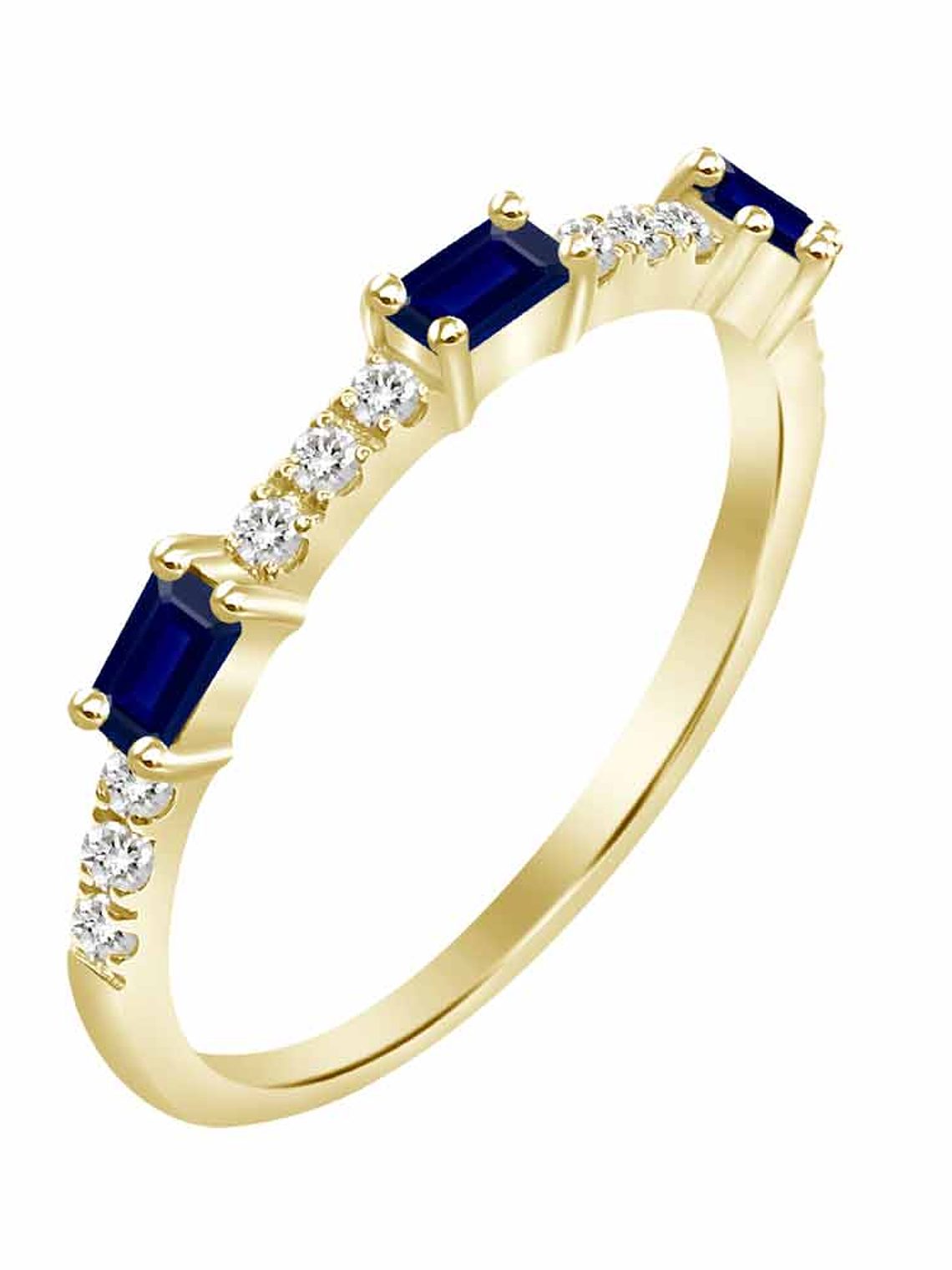 Anillo Solitario 3 Zafiros y Diamantes Naturales en Oro Amarillo 18K 1