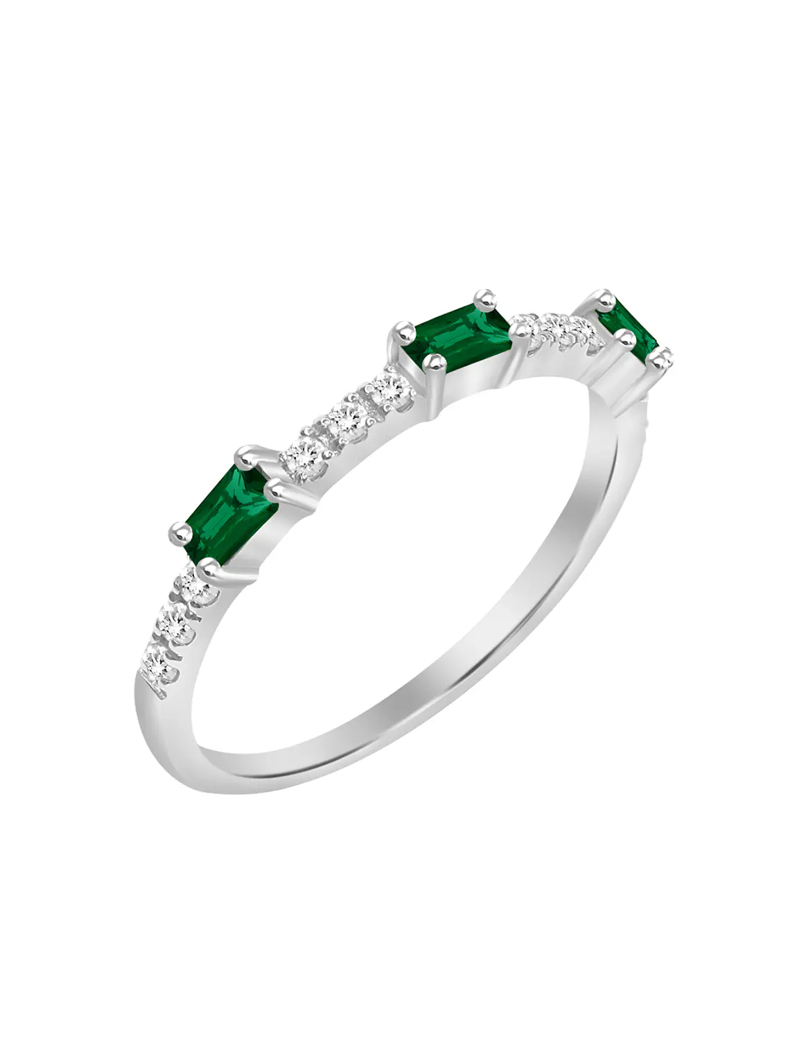 Anillo Solitario 3 Esmeraldas y Diamantes Naturales en Oro Blanco 18K 1