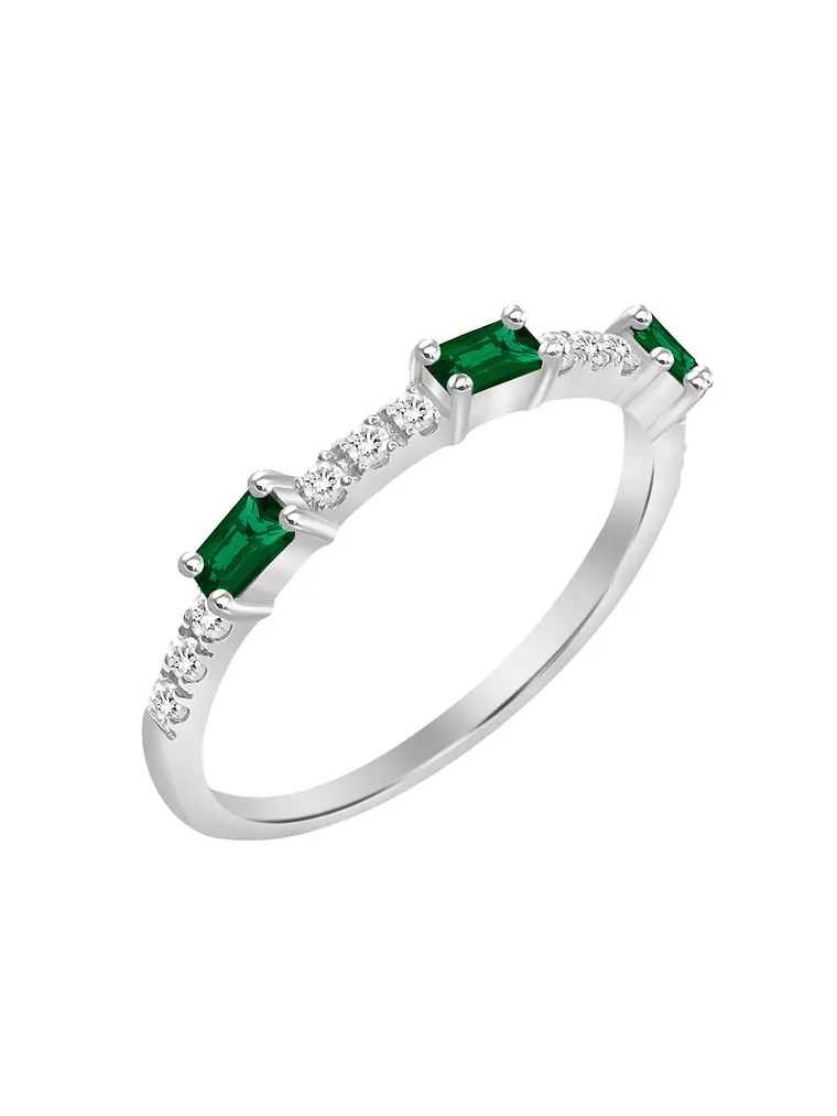 Anillo Solitario 3 Esmeraldas y Diamantes Naturales en Oro Blanco 18K 1