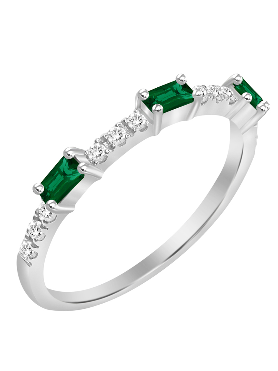 Anillo Solitario 3 Esmeraldas y Diamantes Naturales en Oro Blanco 18K 1