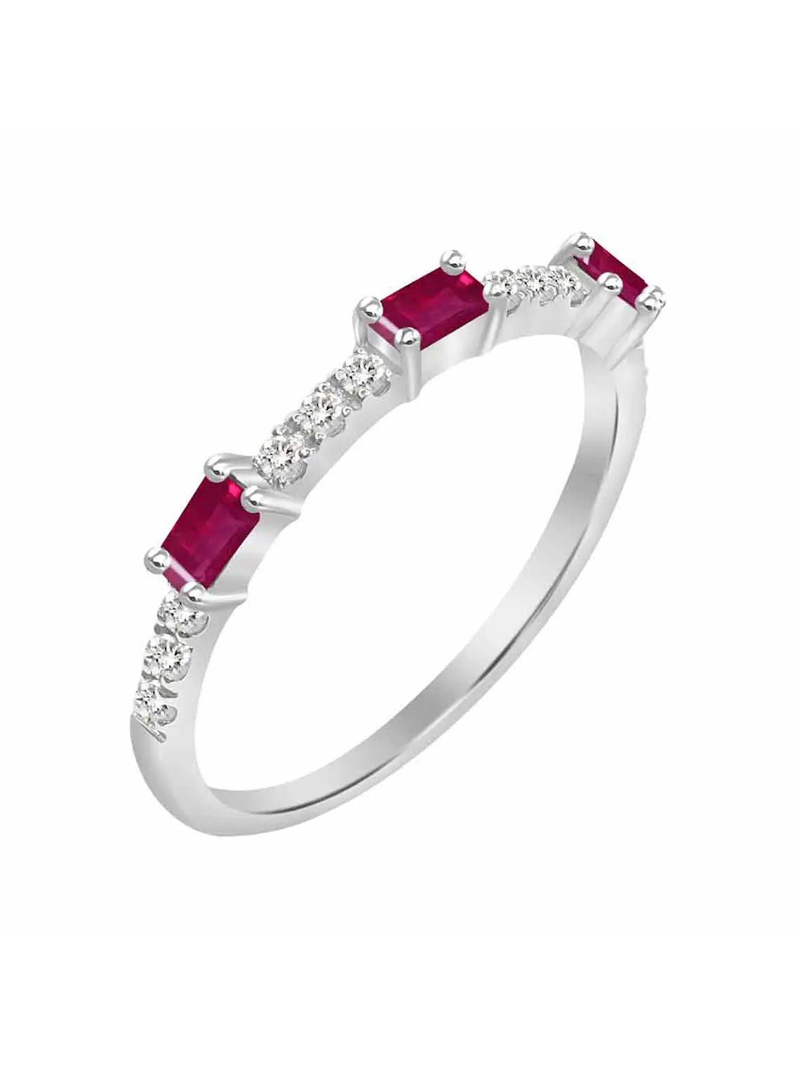 Anillo Solitario 3 Rubíes y Diamantes Naturales en Oro Blanco 18K 1