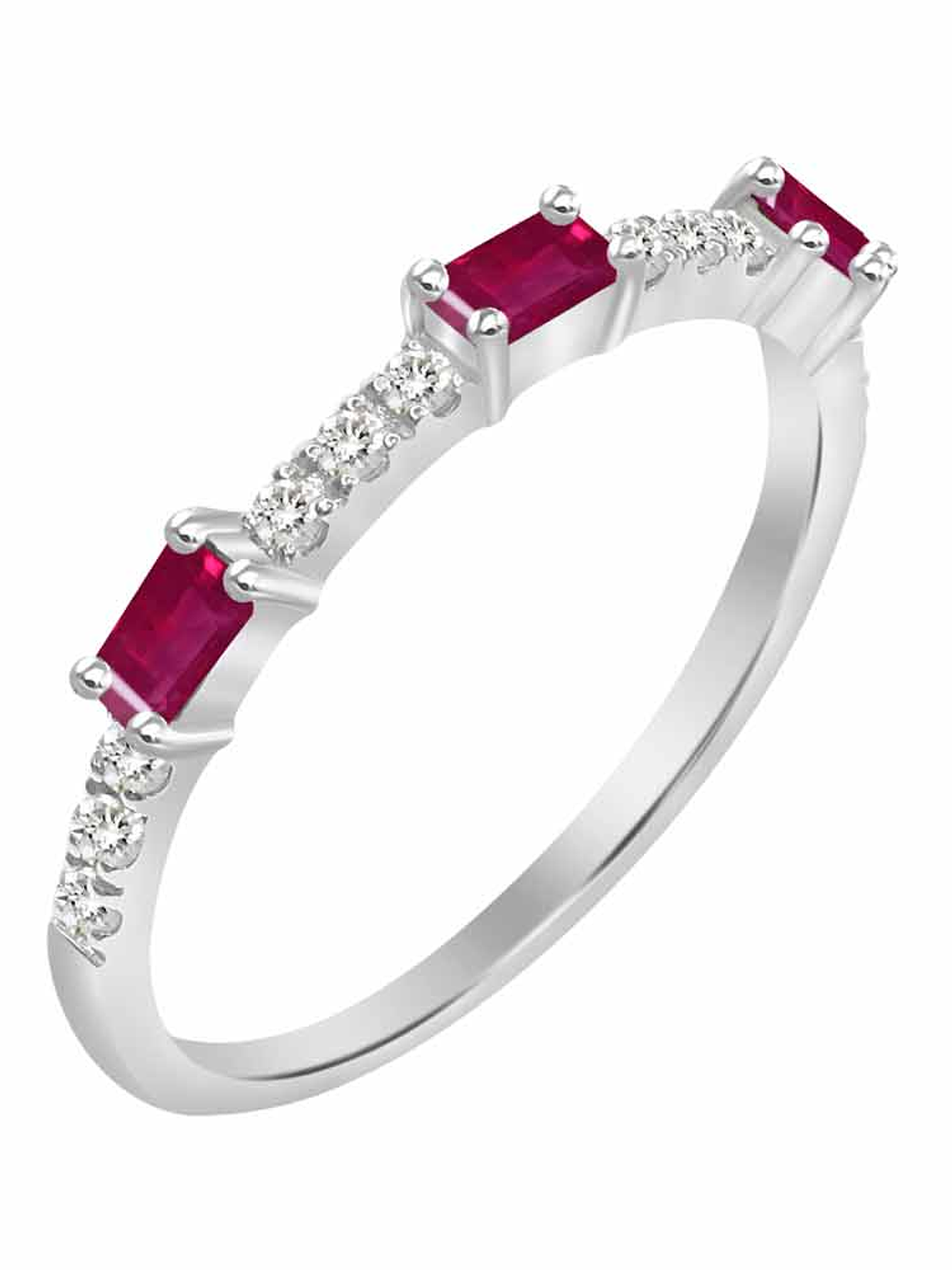 Anillo Solitario 3 Rubíes y Diamantes Naturales en Oro Blanco 18K 1