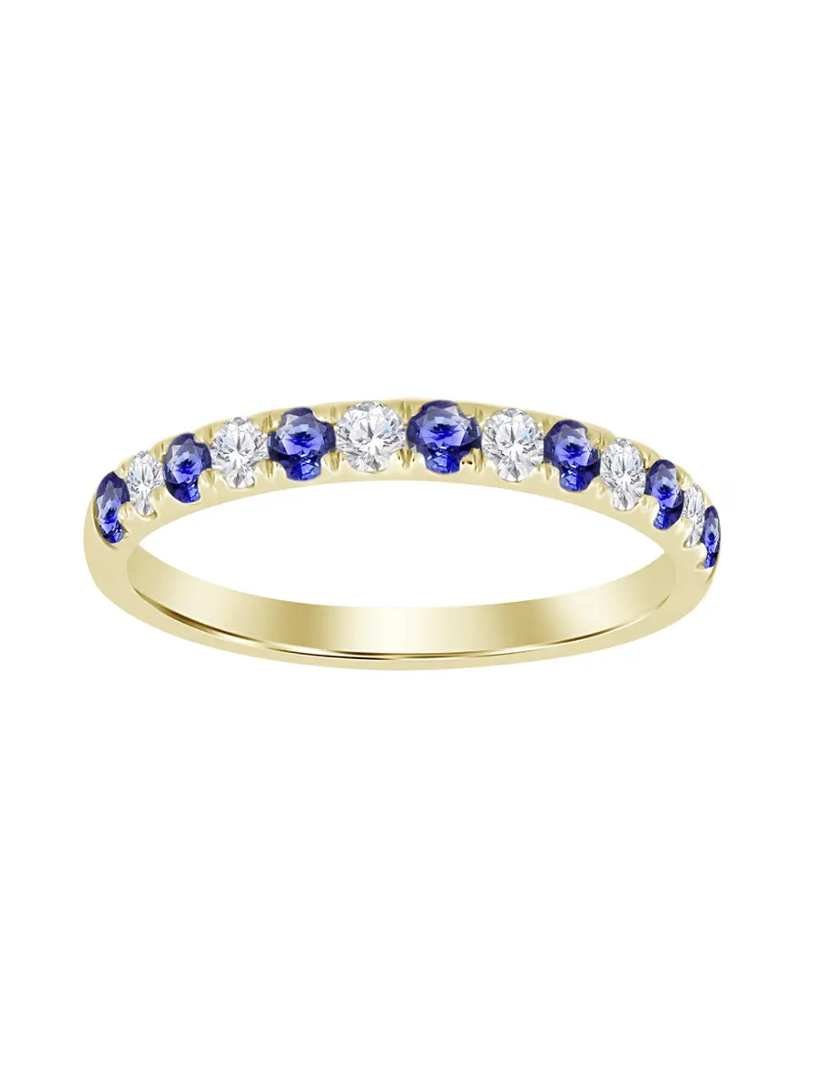 Anillo Cintillo Zafiros Azules y Diamantes en Oro Amarillo 18K 1