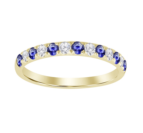 Anillo Cintillo Zafiros Azules y Diamantes en Oro Amarillo 18K