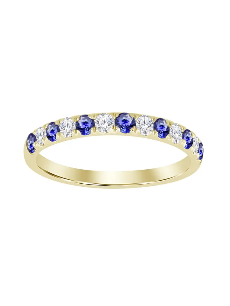 Anillo Cintillo Zafiros Azules y Diamantes en Oro Amarillo 18K 1