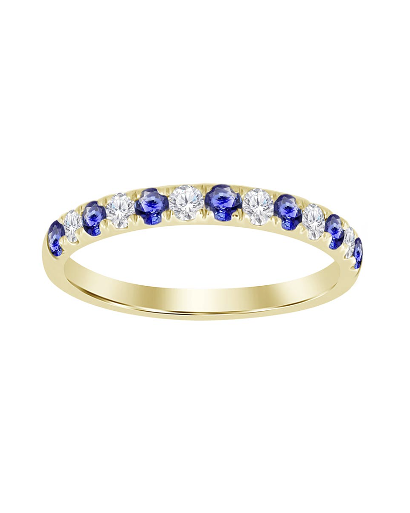Anillo Cintillo Zafiros Azules y Diamantes en Oro Amarillo 18K