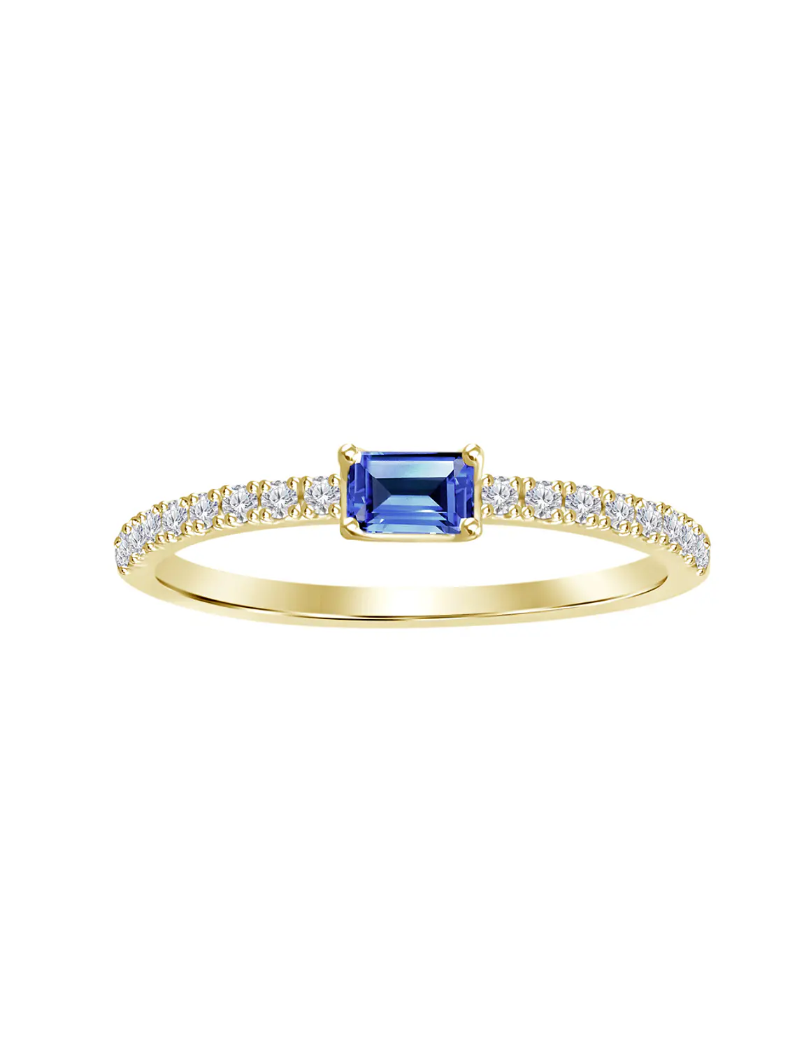 Anillo Solitario Zafiro y Diamantes Oro Amarillo 18K 1
