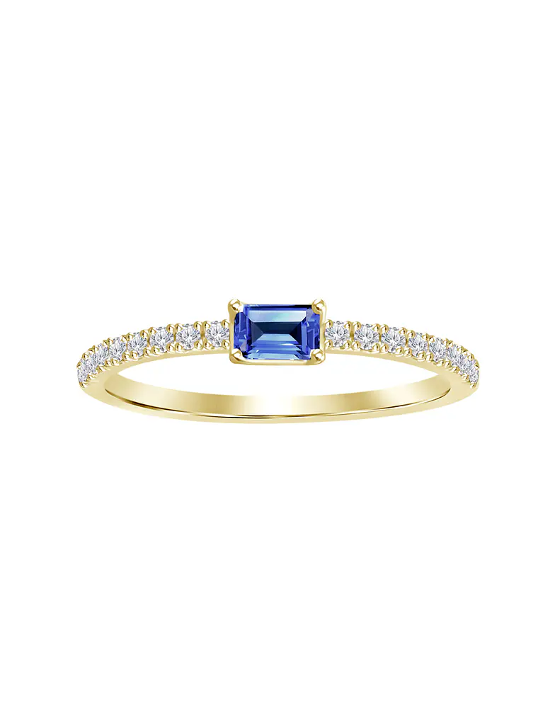 Anillo Solitario Zafiro y Diamantes Oro Amarillo 18K 1