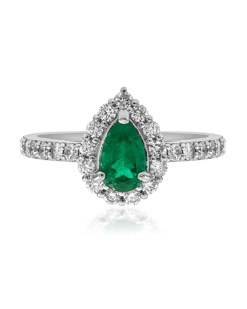 Anillo Moderno Esmeralda y Diamantes en Platino