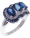 Anillo Cintillo Tricillo Zafiros Doble Halo Diamantes Oro Blanco 18K