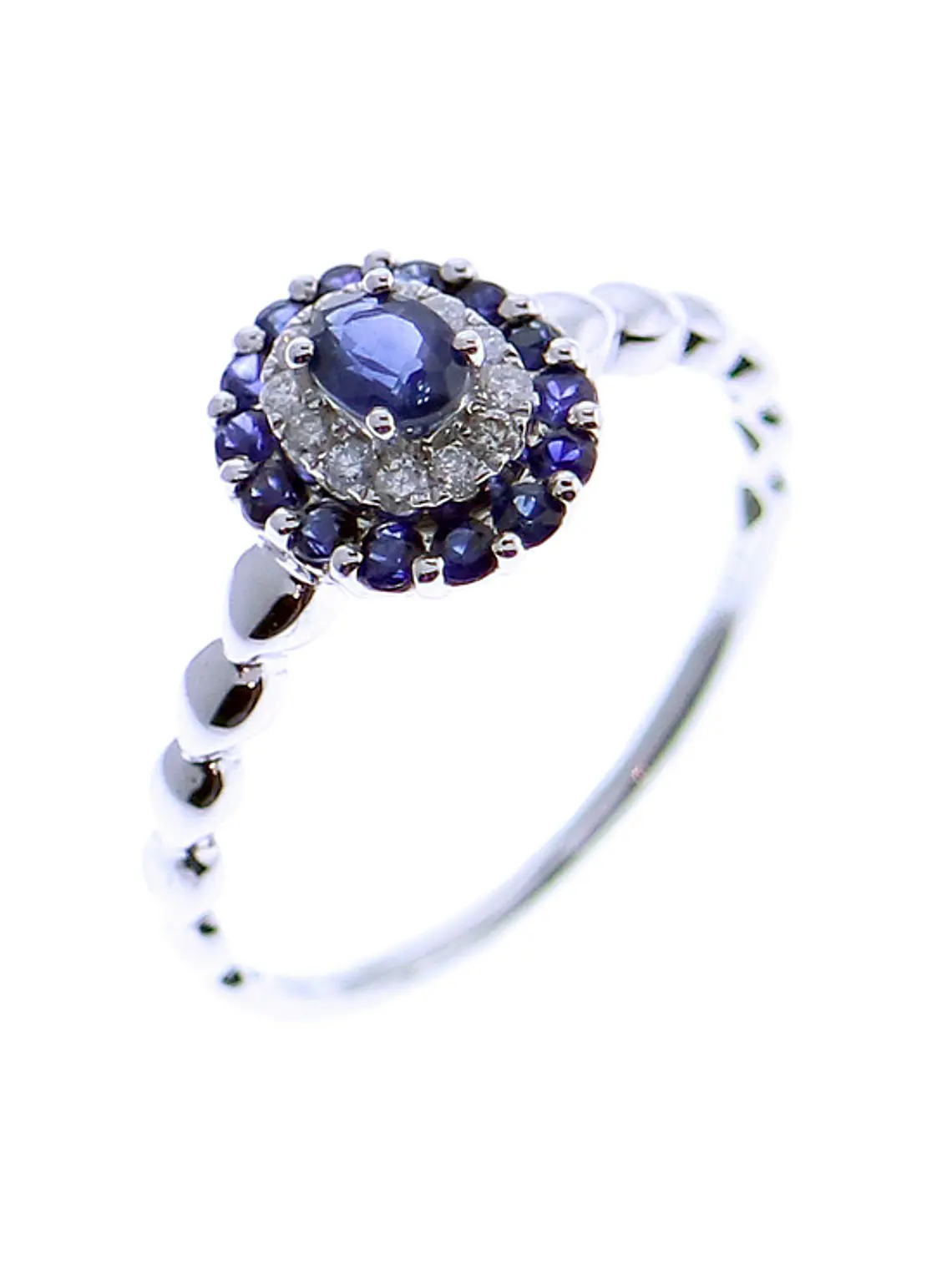 Moderno Anillo Zafiro Azul dole Halo de Diamantes Oro Blanco 18K 2