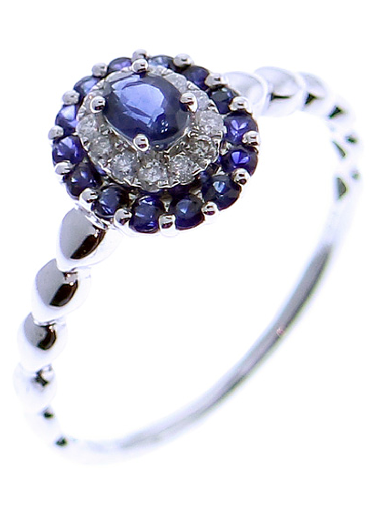 Moderno Anillo Zafiro Azul dole Halo de Diamantes Oro Blanco 18K 2