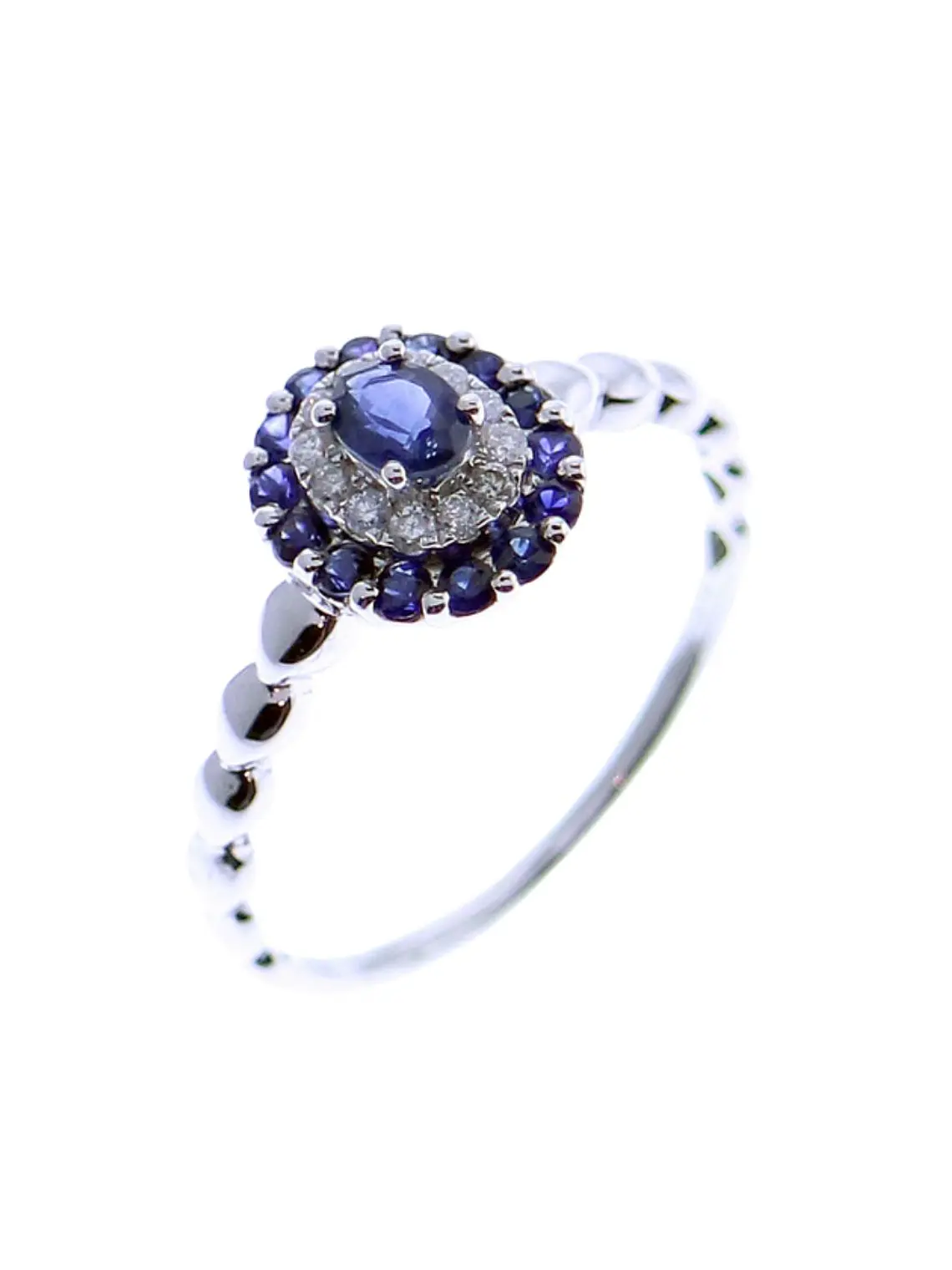 Moderno Anillo Zafiro Azul dole Halo de Diamantes Oro Blanco 18K 1