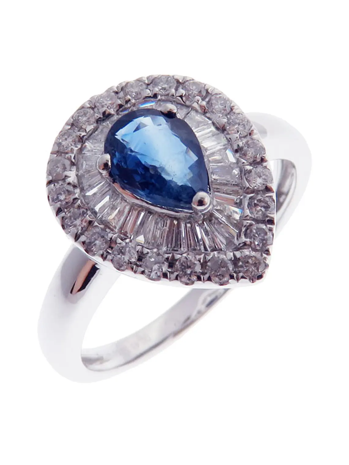 Anillo Solitario Zafiro Gota Diamantes Naturales en Oro Blanco 18k 2