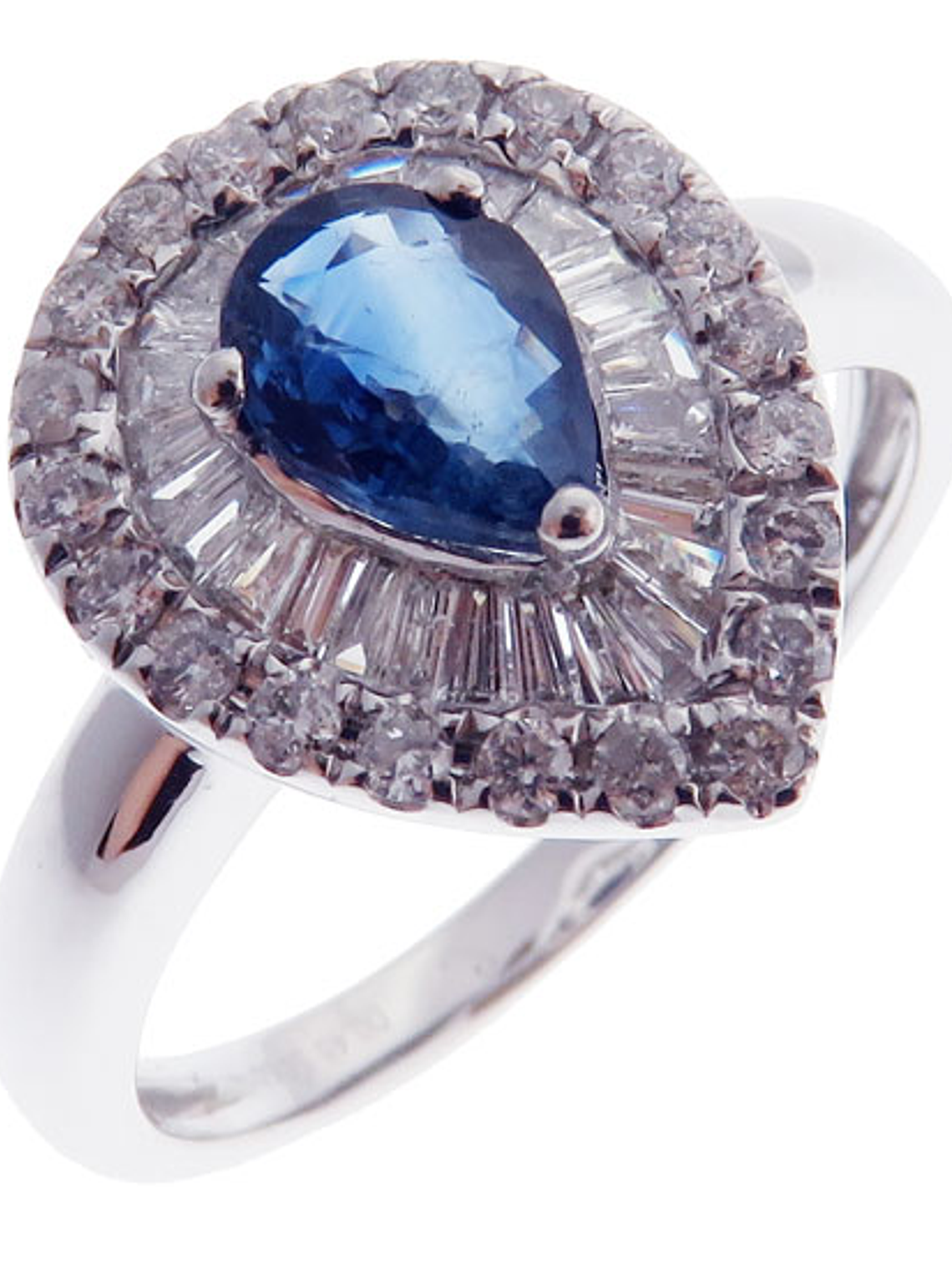 Anillo Solitario Zafiro Gota Diamantes Naturales en Oro Blanco 18k 2