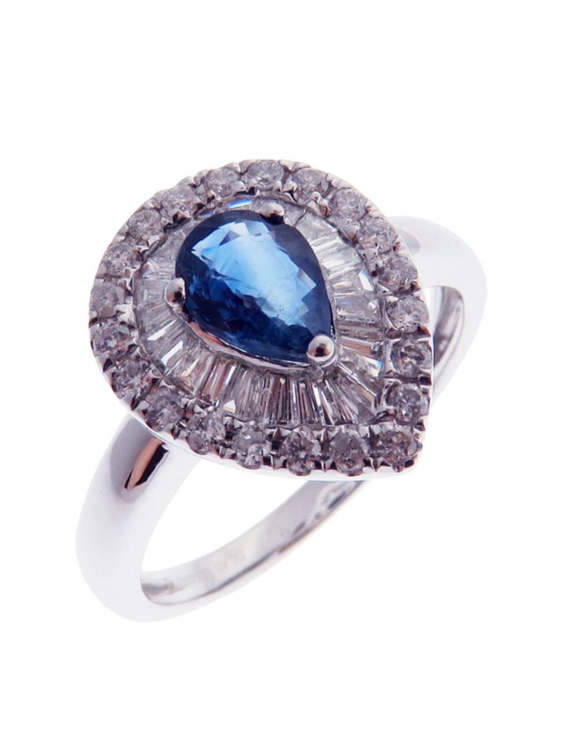 Anillo Solitario Zafiro Gota Diamantes Naturales en Oro Blanco 18k 1