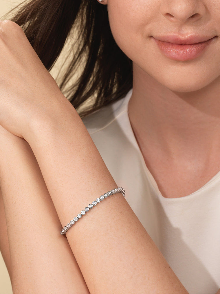 Maravillosa Pulsera Tennis Bisel con 1.05 Ct Diamantes en Oro Blanco 18K 6