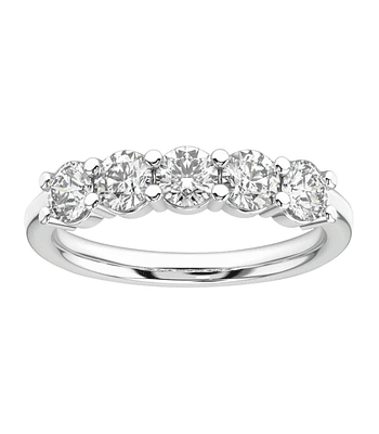 Anillo Cintillo 5 Diamantes Naturales en Oro Blanco 18K