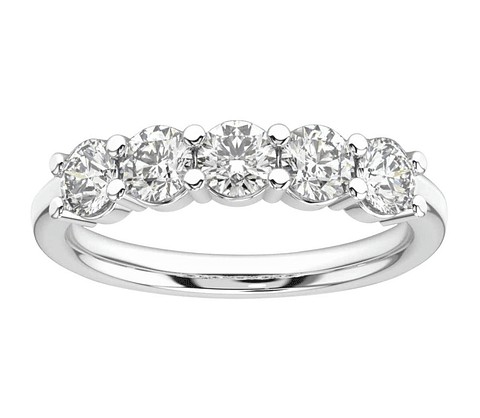 Anillo Cintillo 5 Diamantes Naturales en Oro Blanco 18K