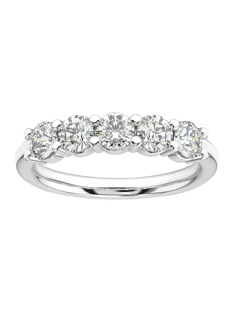 Anillo Cintillo 5 Diamantes Naturales en Oro Blanco 18K 1