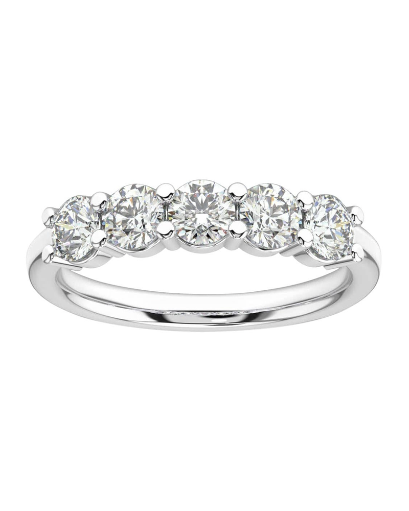 Anillo Cintillo 5 Diamantes Naturales en Oro Blanco 18K