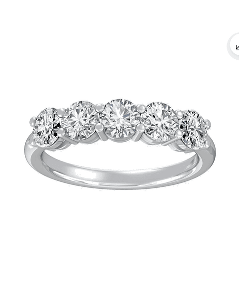 Anillo Cintillo 5 Diamantes Naturales en Oro Blanco 18K