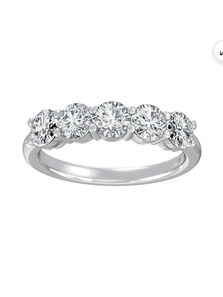 Anillo Cintillo 5 Diamantes Naturales en Oro Blanco 18K 2