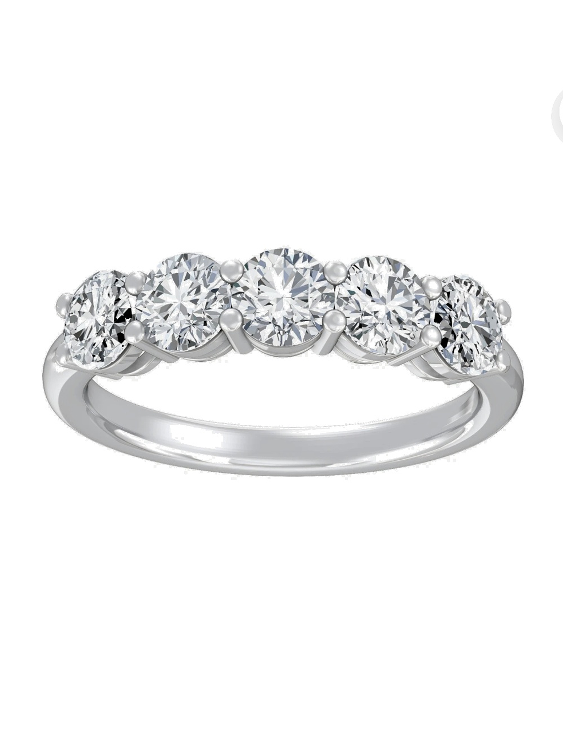 Anillo Cintillo 5 Diamantes Naturales en Oro Blanco 18K 2