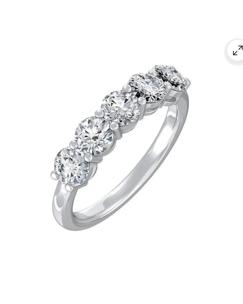 Anillo Cintillo 5 Diamantes Naturales en Oro Blanco 18K