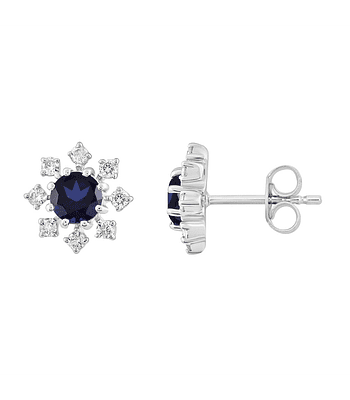 Aros Copos de Nieve Zafiros Azules y Diamantes en Oro Blanco 18K