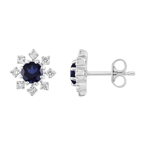 Aros Copos de Nieve Zafiros Azules y Diamantes en Oro Blanco 18K