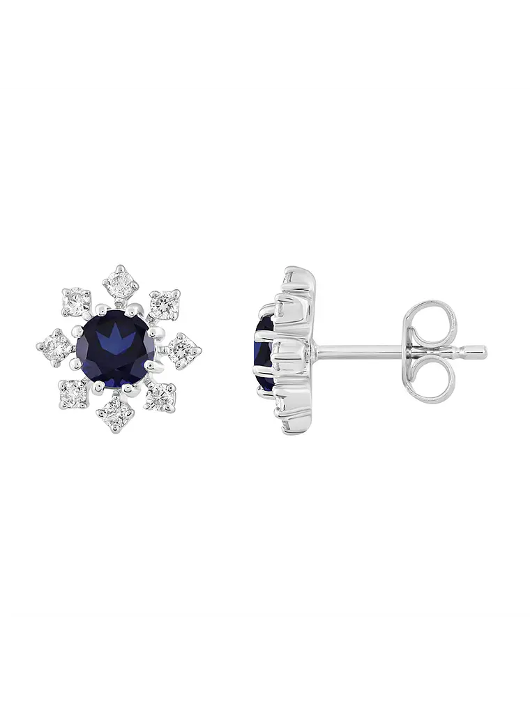 Aros Copos de Nieve Zafiros Azules y Diamantes en Oro Blanco 18K 1