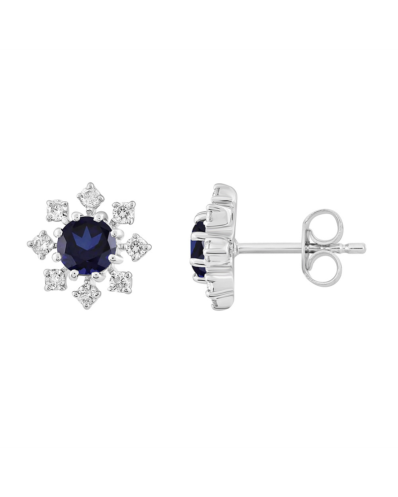 Aros Copos de Nieve Zafiros Azules y Diamantes en Oro Blanco 18K