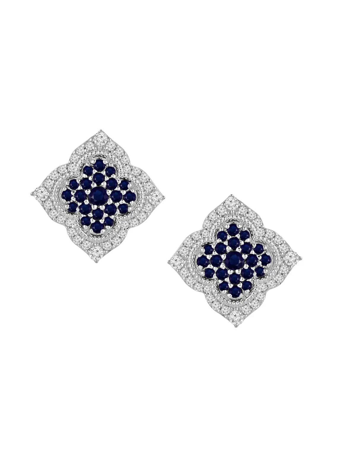 Aros Grandes Zafiros Azules y Diamantes en Oro Blanco 18K 2