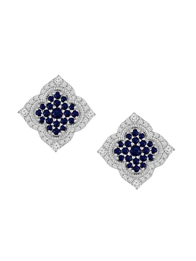 Aros Grandes Zafiros Azules y Diamantes en Oro Blanco 18K 2