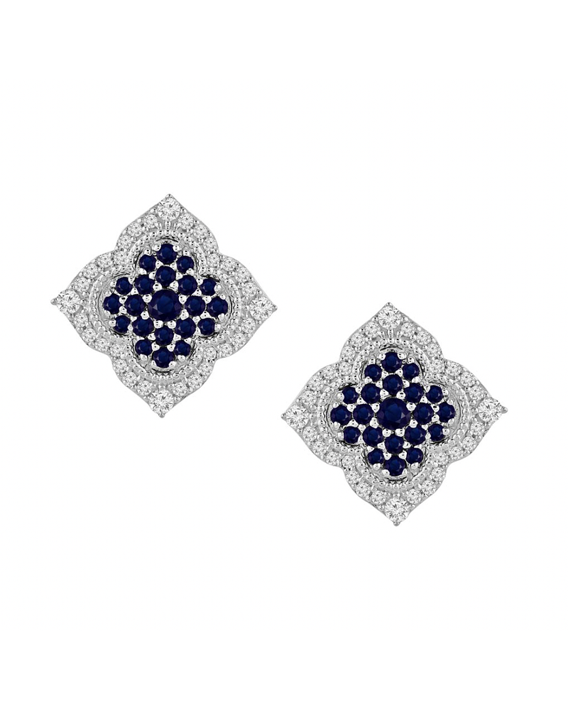 Aros Grandes Zafiros Azules y Diamantes en Oro Blanco 18K