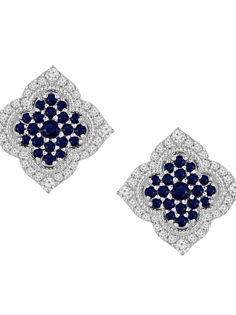 Aros Grandes Zafiros Azules y Diamantes en Oro Blanco 18K 2