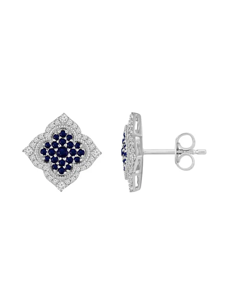 Aros Grandes Zafiros Azules y Diamantes en Oro Blanco 18K 3